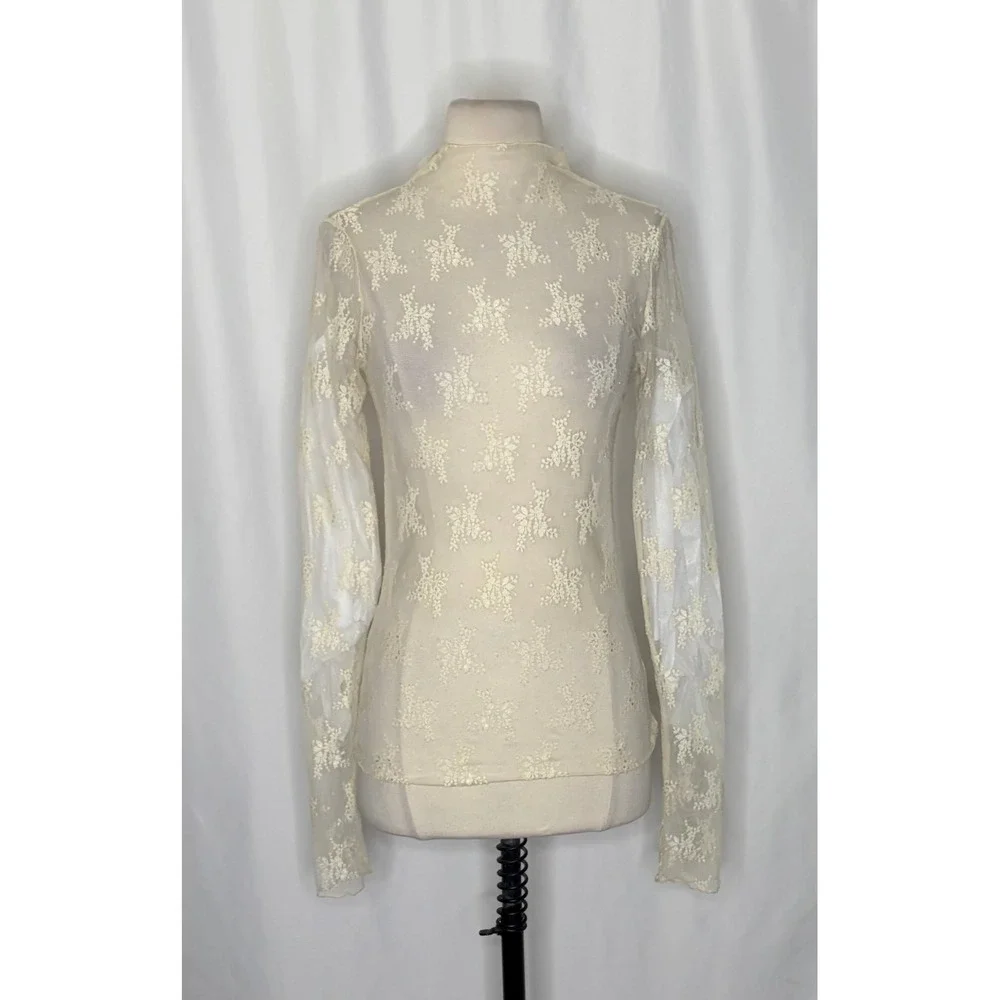 FREE PEOPLE Intimately Lady Lux Layering Top Floral Sheer Mesh Evening Crème L